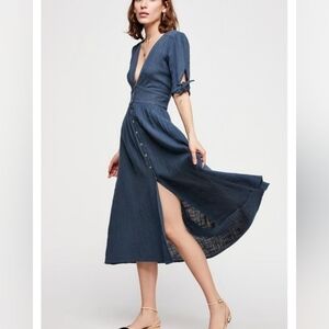 NWT Free People Love of My Life Midi Dress Steel Blue